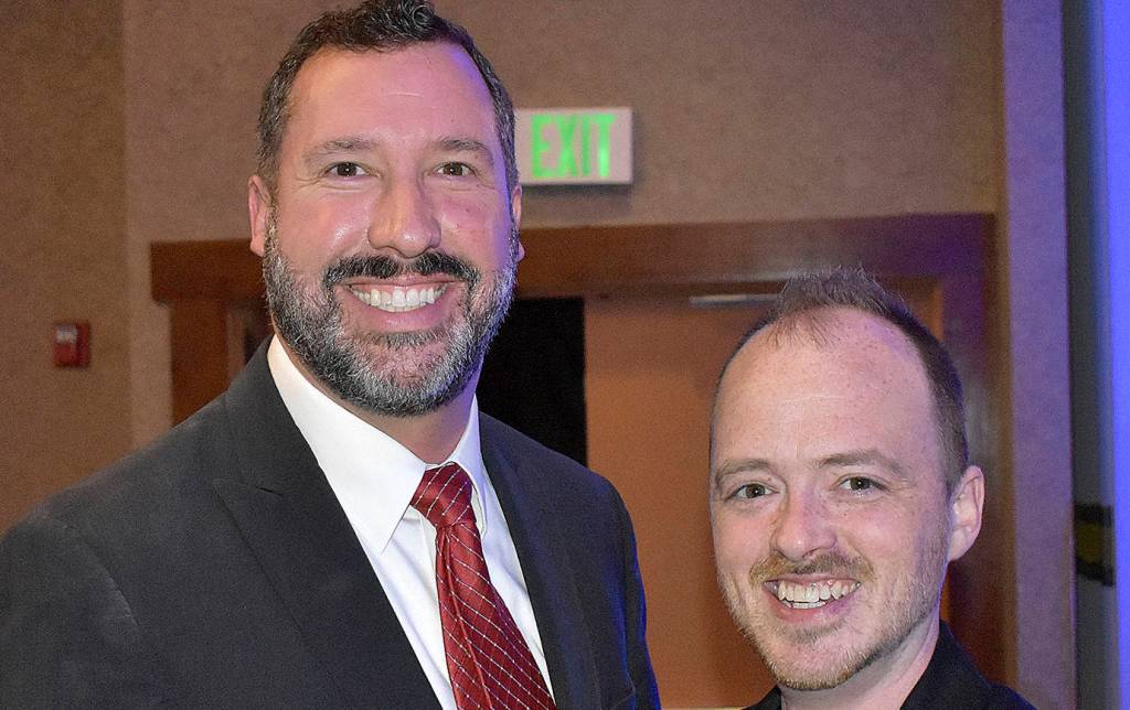 DAN HAMMOCK | GRAYS HARBOR NEWS GROUP                                David Quigg, left, Grays Harbor Hospital District 2 board member, and local radio personality and Cosmopolis Mayor Kyle Pauley at the 2020 United Way of Grays Harbor Black and White Gala.