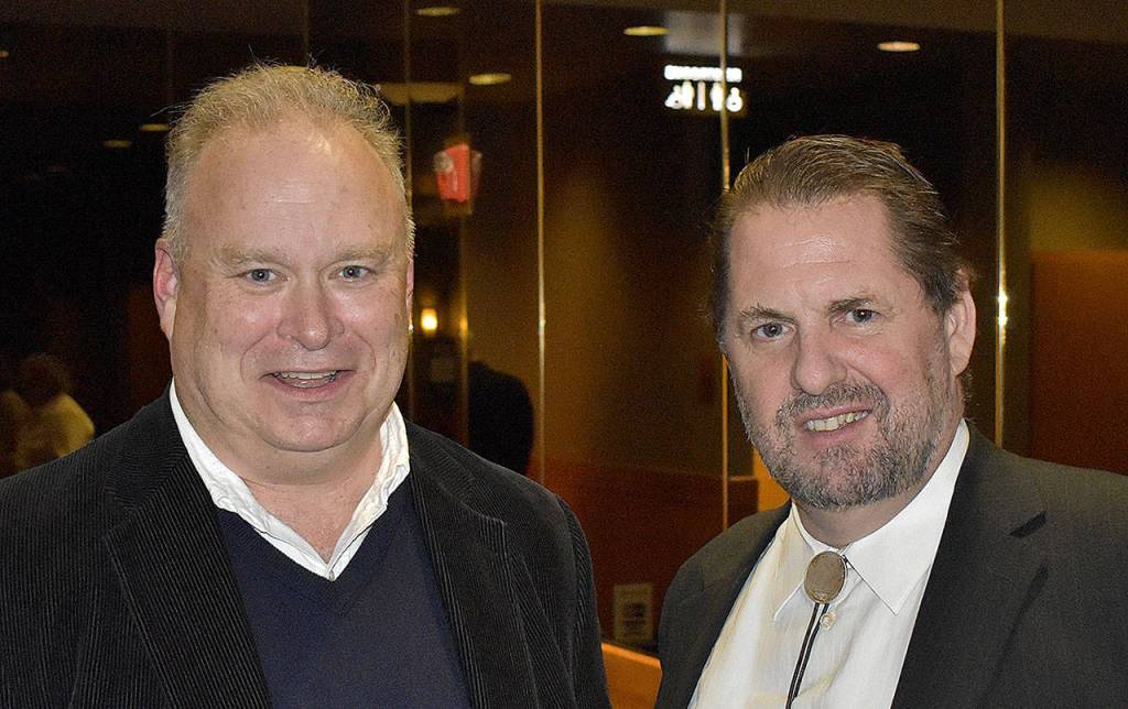 DAN HAMMOCK | GRAYS HARBOR NEWS GROUP                                District 19 state representatives Jim Walsh, R-Aberdeen, and Brian Blake, D-Aberdeen, talk shop at the 2020 United Way Black and White Gala fundraiser at the Quinault Beach Resort and Casino Saturday.