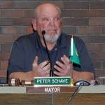 Aberdeen Mayor Pete Schave speaks during the homeless camp workshop at City Hall on Wednesday night. (Thorin Sprandel | Grays Harbor News Group)
