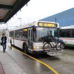 A rider walks away from a Grays Harbor Transit bus headed toward Olympia on Thursday (Jan. 30, 2020) at the Montesano Station. GH Transit is considering expanding express service to Olympia and constructing park and ride lots along U.S. Highway 12/state Route 8. (Michael Lang | Grays Harbor News Group)