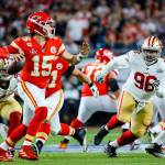 Kansas City Chiefs quarterback Patrick Mahomes (15) looks to pass against the San Francisco 49ers during the first half of Super Bowl LIV at Hard Rock Stadium in Miami Gardens, Fla., on Sunday, Feb. 2, 2020. (Al Diaz/Miami Herald/TNS)