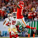Kansas City Chiefs wide receiver Sammy Watkins (14) catches a pass during the first half against the San Francisco 49ers of Super Bowl LIV at Hard Rock Stadium in Miami Gardens, Fla., on Sunday, Feb. 2, 2020. (Al Diaz/Miami Herald/TNS)
