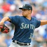 Seattle Mariners starting pitcher Marco Gonzales throws in the first inning against the Kansas City Royals on Sunday, Aug. 6, 2017 at Kauffman Stadium in Kansas City, Mo. Gonzales signed a four-year contract extension estimated to be worth more than $30 million on Monday. (John Sleezer/Kansas City Star/TNS)