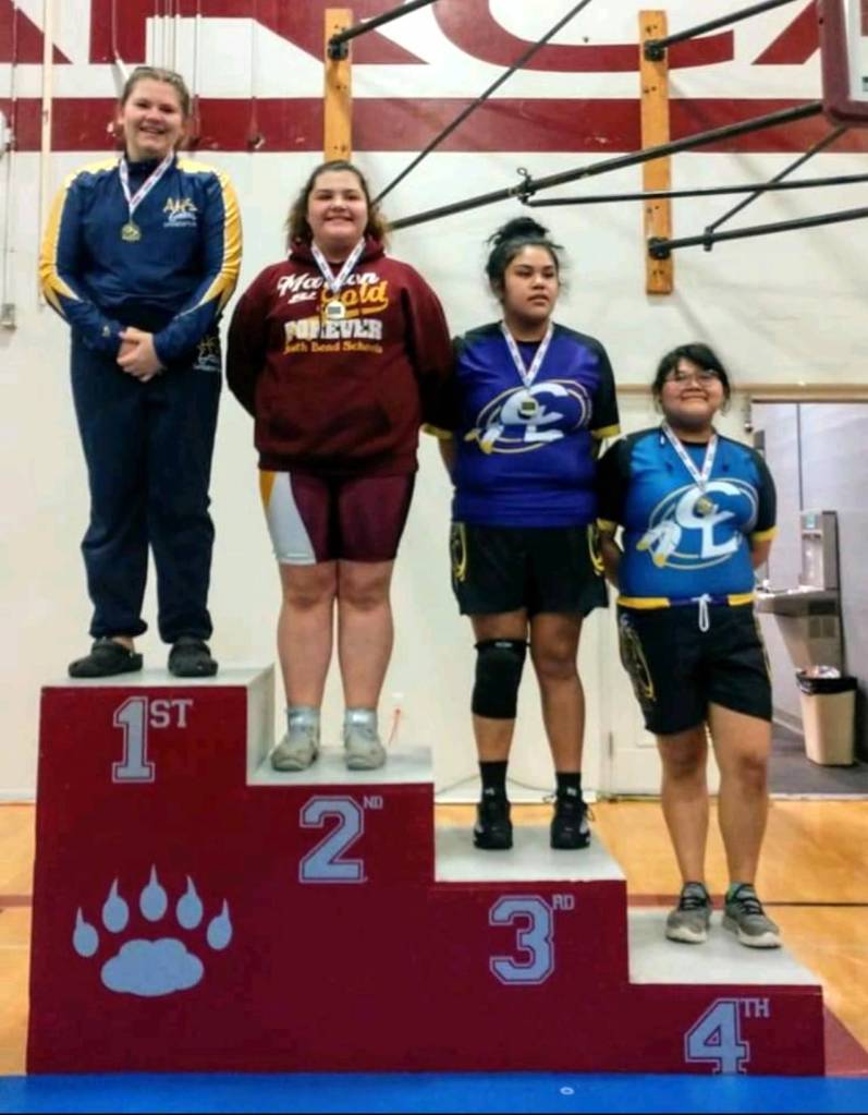 Aberdeens Justice Valenzuela, left, placed first to win the 235-pound tite at a sub-regional tournament on Friday at WF West High School. (Submitted photo)