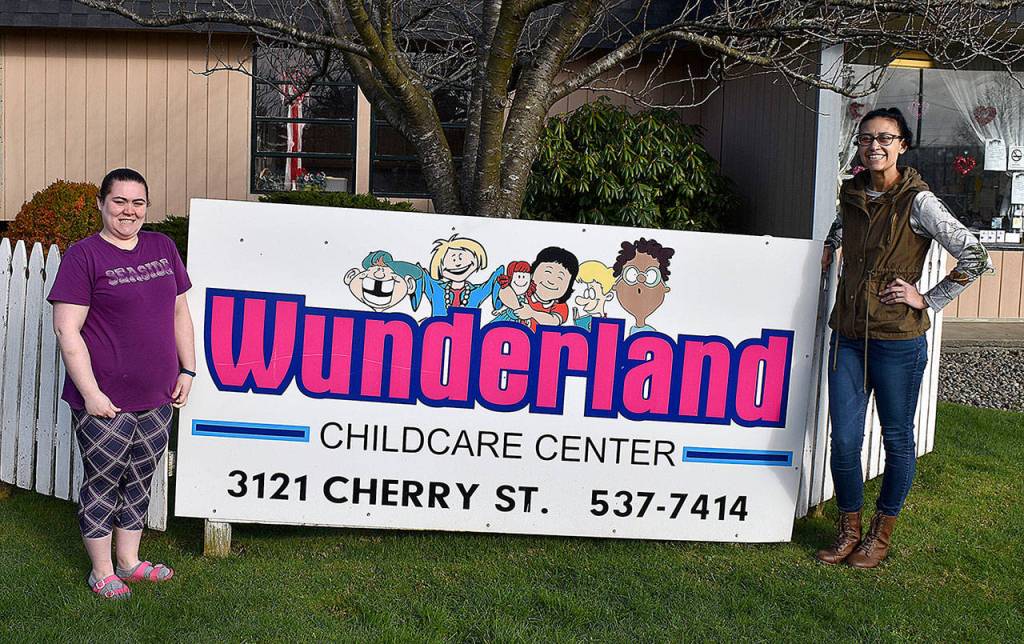 DAN HAMMOCK | GRAYS HARBOR NEWS GROUP                                 Wunderland Childcare Center on Cherry Street in Hoquiam has some long-term employees, including Renee Sanchez, left, six years, and Brandi Smith, 15 years.