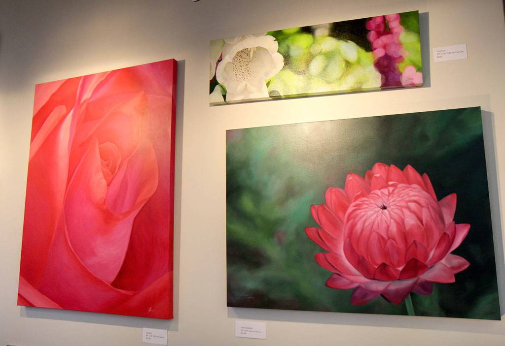 Detailed paintings of flowers are a common sight Feb. 6, 2020, at The Moore Gallery in Montesano. (Michael Lang | Grays Harbor News Group)