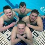 Aberdeen swimmers (clockwise from top) Colton Burns, Isaac Brandt, Brice Kola and Russell Bates earned a trip to the 2A State Boys Swimming Championship Meet on Saturday. (Submitted photo)