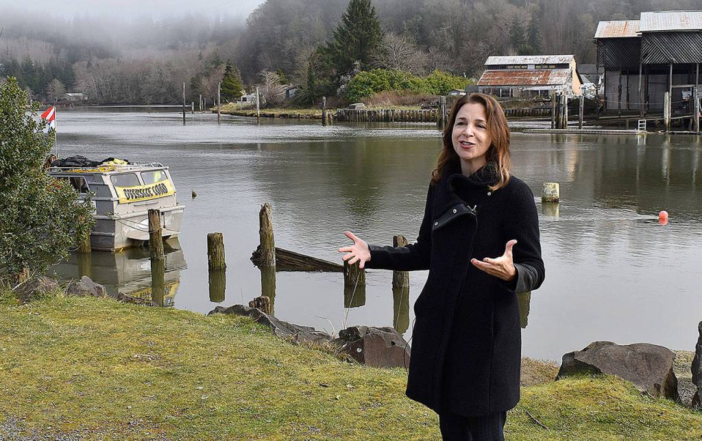 DAN HAMMOCK | GRAYS HARBOR NEWS GROUP                                State Commissioner of Public Lands Hilary Franz visited Hoquiam Thursday ahead of the removal of the vessel Lady Grace from the Hoquiam River.