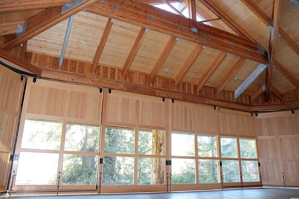 The wall facing Lake Sylvia at the new Legacy Pavilion can be opened to allow for better views, but they were closed Feb. 19, 2020, at Lake Sylvia State Park in Montesano. (Michael Lang | Grays Harbor News Group)