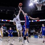 Willapa Valleys Logan Walker (2) goes for a rebound against Libertys Mason Simmons during the Vikings 71-62 victory in a 2B State Tournament quarterfinal game on Thursday at the Veterans Memorial Arena in Spokane. Walker led all scorers with 30 points. (Brandon Hansen | Chewelah Independent)