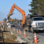 DAN HAMMOCK | GRAYS HARBOR NEWS GROUP                                 Sidewalk work continues as planned on Highway 101 through Hoquiam.