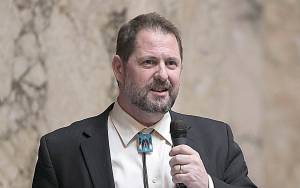 COURTESY PHOTO                                 Rep. Brian Blake, D-Aberdeen, will run for re-election for the 19th District State House seat he has held since 2002. Hes pictured here during a House floor debate Feb. 8, 2018.