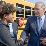 COURTESY OFFICE OF THE GOVERNOR                                 On June 17, 2019, Gov. Jay Inslee attended the ribbon-cutting ceremony for the first electric school bus in Washington at Franklin Pierce High School in Tacoma. The Elma and Lake Quinault school districts were recently awarded more than $600,000 in Ecology grant money to purchase two electric school buses.