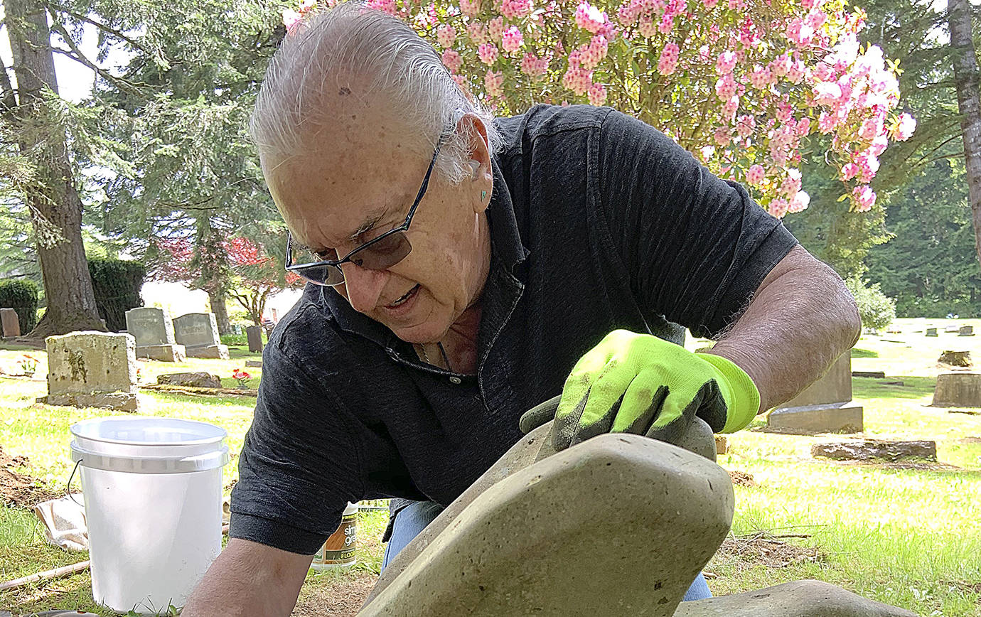 KAT BRYANT | THE DAILY WORLD                                 After the first two hours of scrubbing, Dann Sears had made good progress.