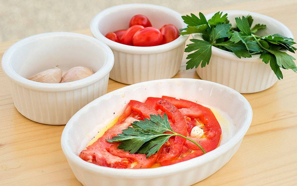 Photo courtesy U.S. Department of Agriculture                                One reward of nurturing a tomato plant from seedling to fruit is a simple tomato salad.