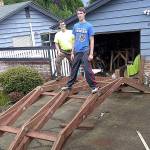 Van Reynolds and his brother, Cail, in their driveway with the initial frame of the bridge he built and placed at Lake Sylvia State Park as his Eagle project. (Courtesy photo)