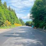 COURTESY DEPARTMENT OF TRANSPORTATION                                 New pavement on Highway 101 at Cosi Hill. The roadway was closed for five days as the roadway was paved, one of the last steps in the $10 million project to shore up a slide-prone section of roadway near milepost 79.