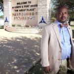 Riakos Adams, secretary of the Killeen chapter of the NAACP, poses outside Fort Hood. The post is named for Confederate Gen. John Bell Hood, and the NAACP and others want it renamed. (Rose Baca/Dallas Morning News)