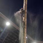 DAN HAMMOCK | GRAYS HARBOR NEWS GROUP                                 Ed Mooch Smith of Eatonville expertly dropped a top on a watermelon and a Volkswagen Beetle at the 2019 Loggers Playday.