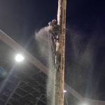 DAN HAMMOCK | GRAYS HARBOR NEWS GROUP                                 Ed Mooch Smith of Eatonville expertly dropped a top on a watermelon and a Volkswagen Beetle at the 2019 Loggers Playday.