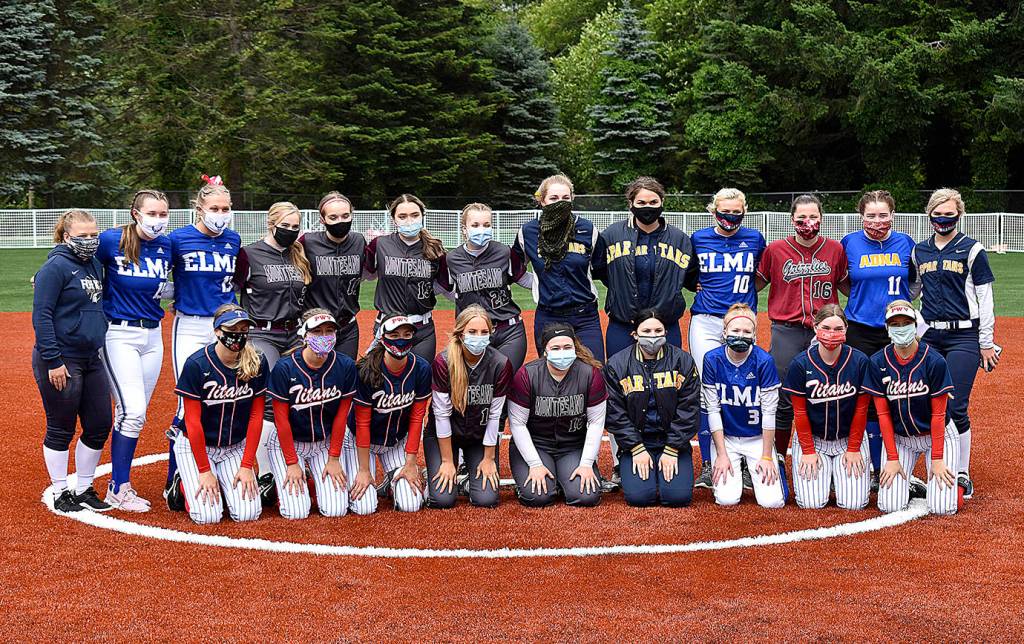 DAN HAMMOCK | GRAYS HARBOR NEWS GROUP                                 Montesano, Elma, Hoquiam, Forks, Tenino, Pe Ell-Willapa Valley and Adna senior softball players were invited to participate in a game in their honor in Montesano Wednesday.