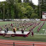 DAN HAMMOCK | GRAYS HARBOR NEWS GROUP                                 Vehicles containing the family members of the Montesano High School Class of 2020 lined the track at Jack Rottle Field Saturday to watch their kids graduate.
