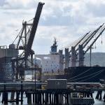 DAN HAMMOCK | GRAYS HARBOR NEWS GROUP                                 The vessel Kapta Mathios docked at the Port of Grays Harbors Terminal 2 Wednesday, Aug. 12.