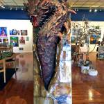 Photo courtesy Harbor Art Guild                                This door depicting a three-dimensional dragon was made by a Stafford Creek inmate with recycled materials. It is pictured here at the Aberdeen Art Center, where it was initially displayed. Now, it has taken up residence at Mt. Olympus Brewery in Aberdeen.