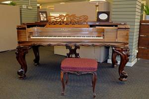 Photo by John Shaw                                 This rosewood square grand piano, originally owned by Carl S. and Belle Weatherwax, was recently donated to the Aberdeen Museum of History by Tom Quigg, who purchased the piano from his great aunt and uncle in 1975.
