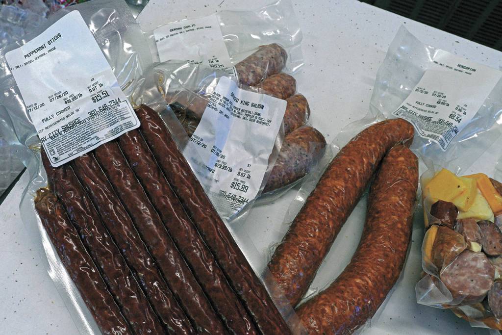 An assortment of the meat and cheeses packaged at the shop. (Doug Barker | For Washington Coast Magazine)
