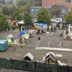 DAN HAMMOCK | THE DAILY WORLD                                 The homeless camp north of Aberdeen City Hall, built to hold 70, currently holds 22. The city is looking to shrink the footprint of the camp, but it is likely it will stay in operation through the winter months.