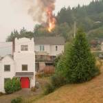 Photo courtesy of Karla Webber                                 Flames arise from treetops as a fire broke out south of Paynes Alley in South Bend on Thursday.
