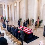 Chief Justice of the U.S. Supreme Court, John Roberts, speaks during a private ceremony for Justice Ruth Bader Ginsburg at the Supreme Court in Washington, D.C., on Wednesday. Ginsburg, whose death has opened a crucial Supreme Court seat that Republican President Donald Trump has promised to quickly and controversially fill against the wishes of Democrats, will lie in repose at the U.S. high court. Trump will announce his pick to replace Ginsburg on Saturday, with Senate Republicans promising a swift vote on the nominee. (Andrew Harnik/Getty Images)