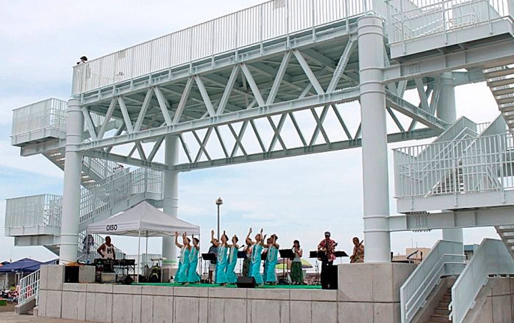 COURTESY IMAGE                                 There are options to make a tsunami evacuation platform in Westport more than a public safety structure. This example from Japan shows a platform that serves double duty as a covered performance space.