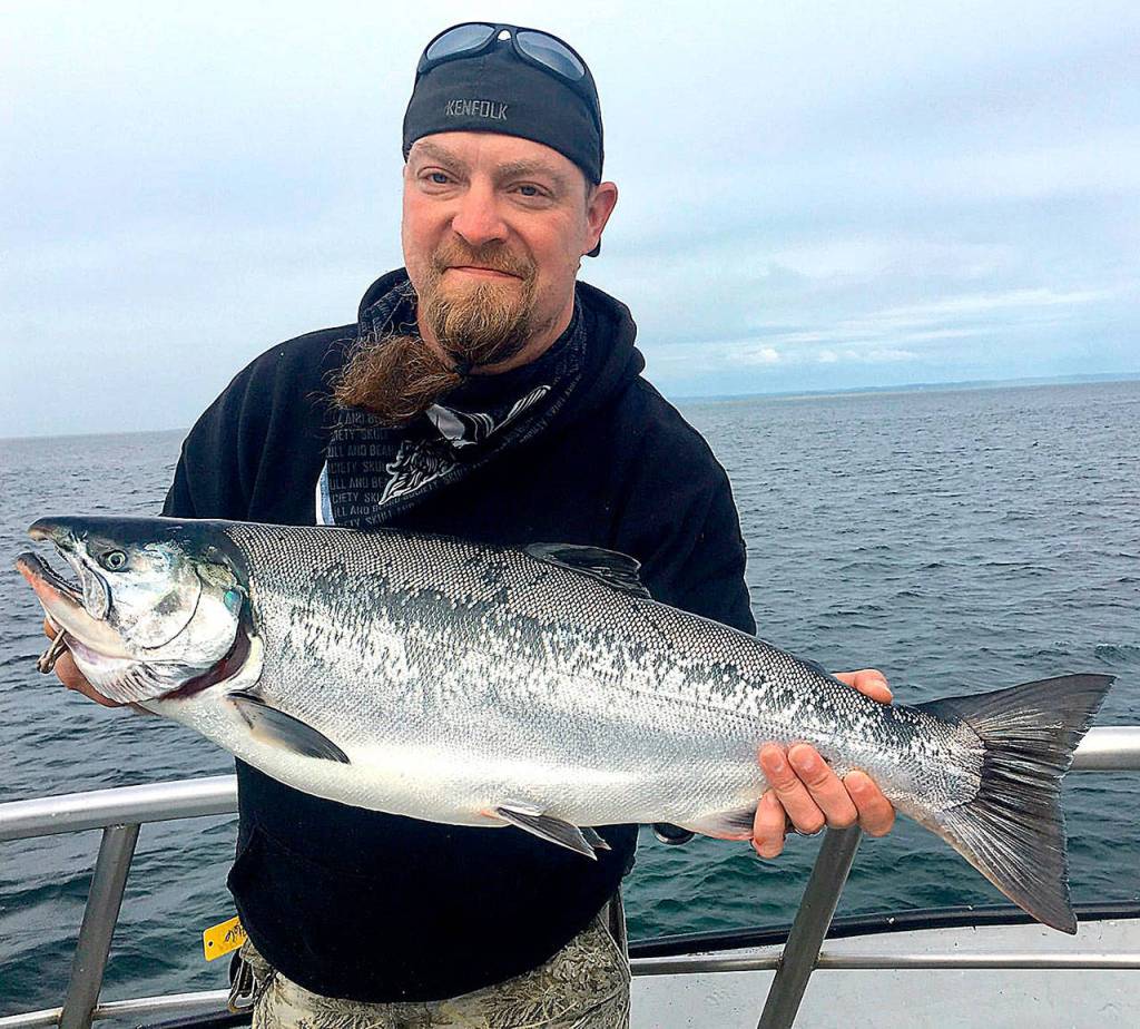 COURTESY WESTPORT WEIGHMASTER Ken Sheaffer of Milton took the top coho spot in the 2020 Westport Charterboat Association derby with this 12.45-pounder caught Sept. 22 from the charterboat Tequila Too.