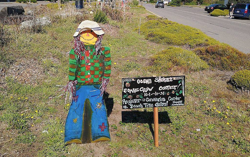 COURTESY JIM HUMMER A scarecrow welcomes visitors to the site of the Ocean Shores scarecrow contest.