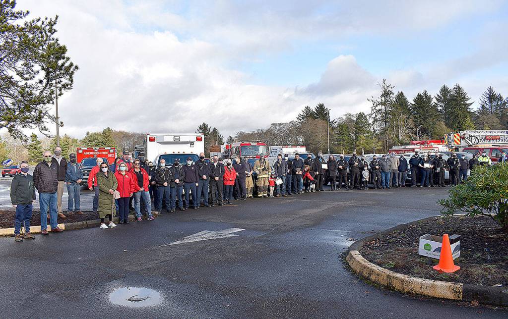 DAN HAMMOCK | THE DAILY WORLD 
Representatives from 20 of Grays Harbor Countys police, fire, EMS and hospitals gathered at the Shoppes at Riverside Tuesday, where they were honored for their service by Greater Grays Harbor Inc.