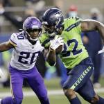 The Seattle Seahawks' Chris Carson rushes for a touchdown during the Oct. 11 game against the Minnesota Vikings. (Tribune News Service)