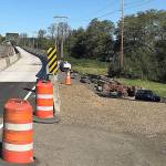 DEPARTMENT OF TRANSPORTATION PHOTO 
The State Route 107 bridge over the Chehalis River in south Montesano will undergo its second complete weekend closure starting at 6 p.m. Friday, Dec. 18. The first closure took place in late September as crews shifted traffic to the newly completed portion of bridge deck pictured here.