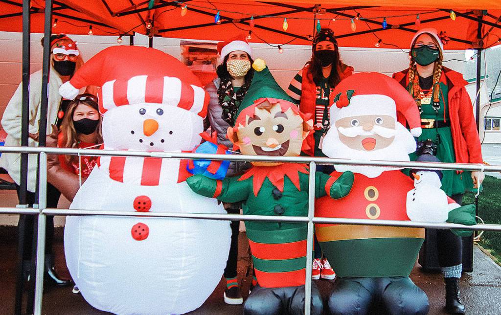 COURTESY PHOTO 
Emerson Elementary staff dressed for the occasion at Tuesdays drive through Santa celebration. From left are Jana Bickar, Jeanne Marll, Kelly Jones, Chan Byron and Kelli Pudelko.