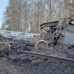 RYAN SPARKS | THE DAILY WORLD 
There were no injuries and no hazardous materials concerns after six boxcars carrying grain derailed in Montesano Monday afternoon.