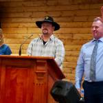 Grays Harbor County Auditor Joesph MacLean, middle, is flanked by County Commissioners Jill Warne, left, and Kevin Pine during an inauguration ceremony on Tuesday in Aberdeen. (Ryan Sparks | The Daily World)
