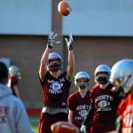RYAN SPARKS | THE DAILY WORLD
A Montesano football player goes up for a catch during the schools activity and conditioning program on Tuesday at Jack Rottle Field in Montesano.