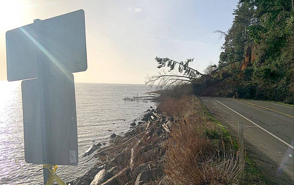 COURTESY HOQUIAM POLICE DEPARTMENT 
Hoquiam Police Chief Jeff Myers submitted this photo showing the proximity of the State Route 109 slide to the Hoquiam city limits sign on the west end of town.