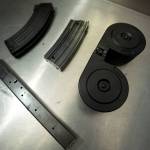 D. Ross Cameron/San Jose Mercury News 
 One area under debate in gun laws is over high-capacity ammunition magazines. These high-capacity magazines sit on display in the evidence room of the Oakland, California, Police Department.