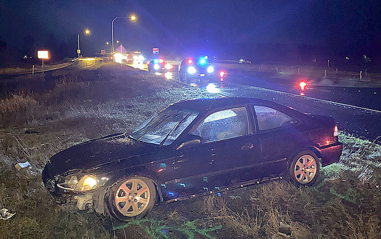 STATE PATROL PHOTO
A Tacoma man driving a stolen vehicle the wrong way on State Route 12 in Elma Tuesday night was arrested after a two-vehicle crash at Third Street.
