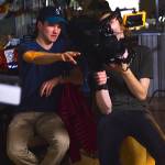 Colton Van Til gives direction to a cameraman on the set of Aberdeen.