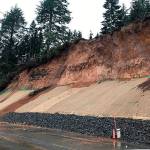 COURTESY STATE DEPARTMENT OF TRANSPORTATION 
A photo from Monday morning shows the dirt and debris that slid over the jute mat placed after the previous slide on State Route 109 just west of Hoquiam had been cleared.