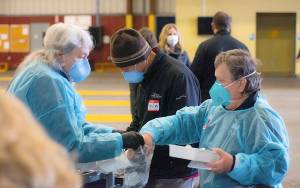 COURTESY GRAYS HARBOR COMMUNITY HOSPITAL 
A crew of mostly volunteers operates the county mass vaccination site. The site vaccinated more than 900 people last week, and 975 are scheduled for Thursday, with an additional date added Friday. Vaccinations are by appointment only through the countys intake form.