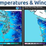COURTESY NATIONAL WEATHER SERVICE SEATTLE 
Wind will accompany the cold front heading into the region, with gusts to 45 mph on the coast and 25 mph in Aberdeen and Hoquiam dropping wind chill temperatures into the teens Friday.